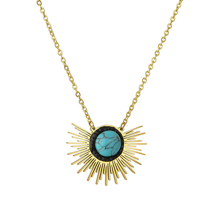 Vintage Style Fashion French Style Sun Stainless Steel  Plating Inlay Turquoise Pendant Necklace 1 Piece