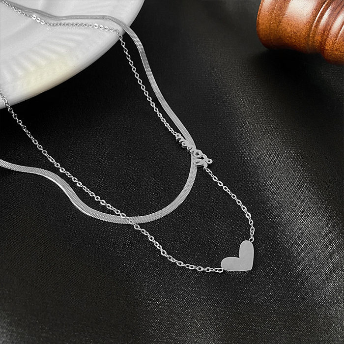 Sweet Simple Style Heart Shape Stainless Steel Plating Layered Necklaces