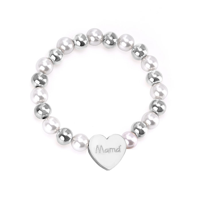 Pulseras con cuentas de perlas de imitación de acero inoxidable con forma de corazón y letra dulce