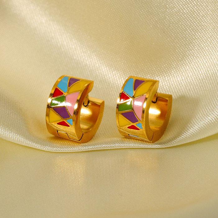 1 Pair IG Style Color Block Epoxy Plating Stainless Steel  18K Gold Plated Earrings