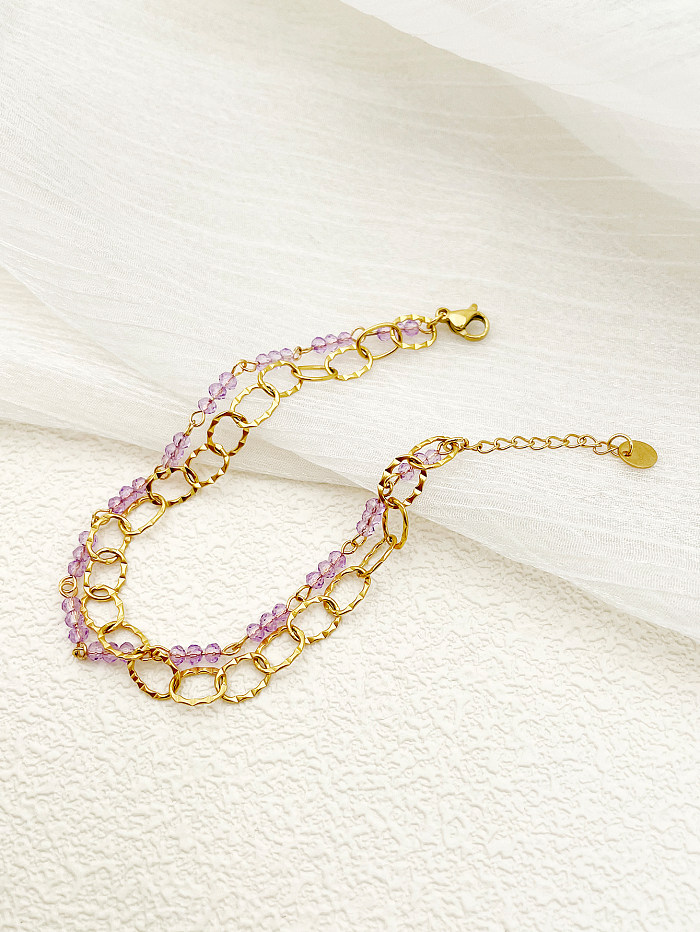 Damen-Armbänder im klassischen Stil, oval, Edelstahl, künstliche Kristallbeschichtung, 14 Karat vergoldet