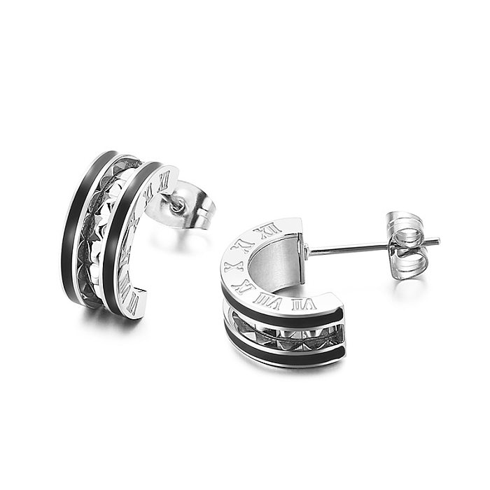 Kalen novo simples e compacto c palavra anel de orelha moda tendência numerais romanos aço inoxidável orelha studs brincos atacado