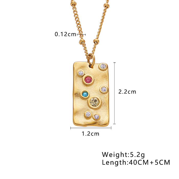 Baroque Style Novelty Rectangle Stainless Steel  Stainless Steel Gold Plated Zircon Necklace In Bulk