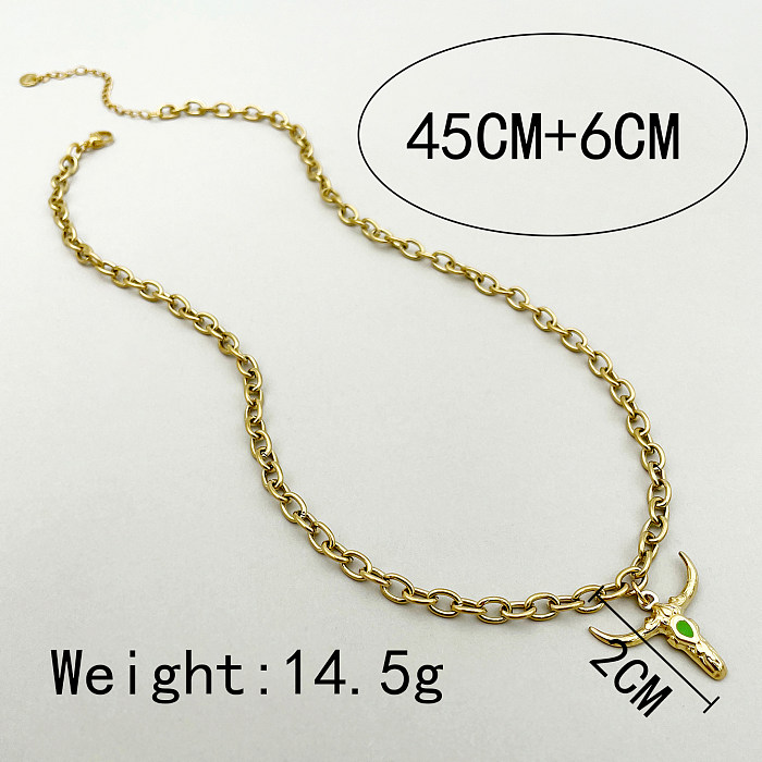 Hip-Hop Rock Cattle Stainless Steel  Polishing Enamel Plating Gold Plated Pendant Necklace