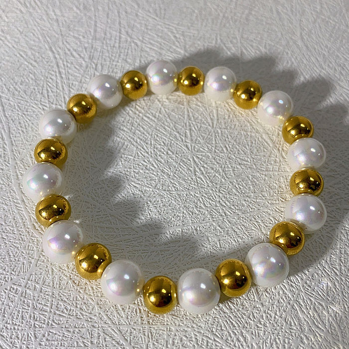 Bracelets de placage de perles d'imitation en acier inoxydable géométrique de style classique de base