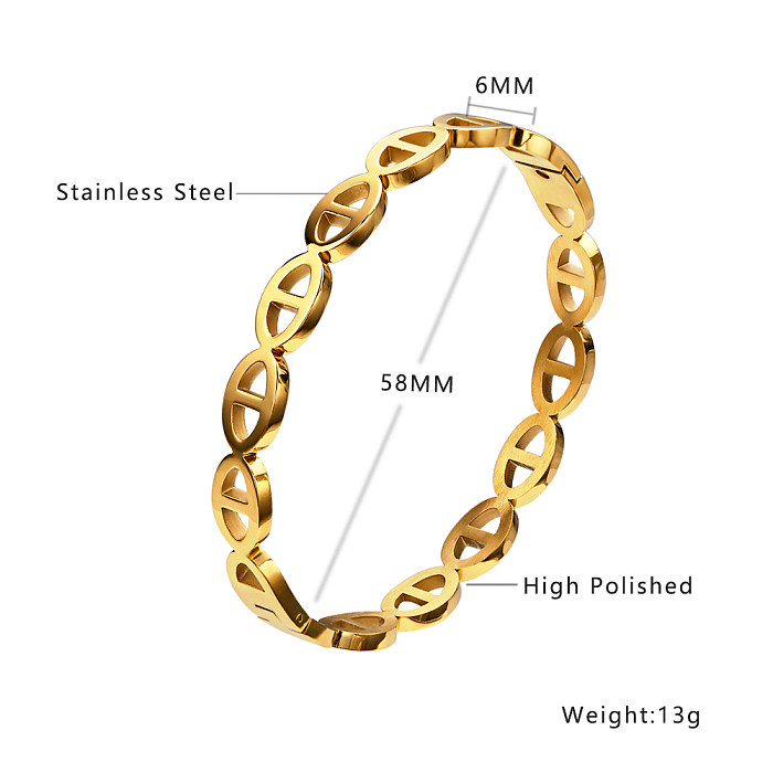 Vacation Solid Color Stainless Steel Plating Hollow Out Gold Plated Bangle