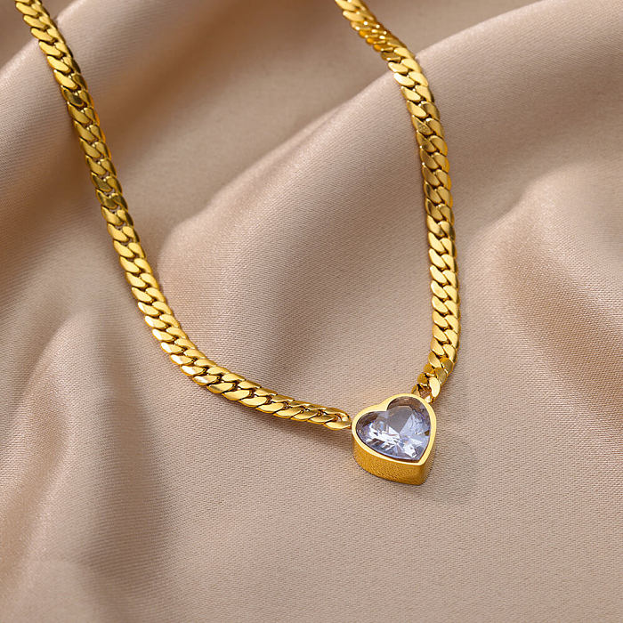 Simple Style Heart Shape Stainless Steel 18K Gold Plated Zircon Necklace In Bulk