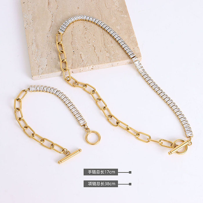 Bracelet et collier en acier inoxydable, incrusté de Zircon OT, Design européen et américain, bijoux