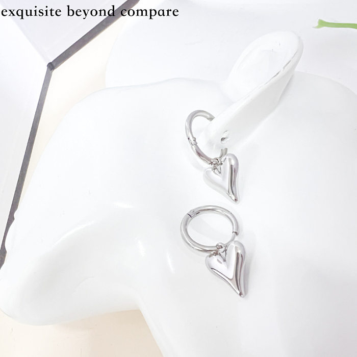 1 Pair Elegant Heart Shape Patchwork Stainless Steel  Earrings