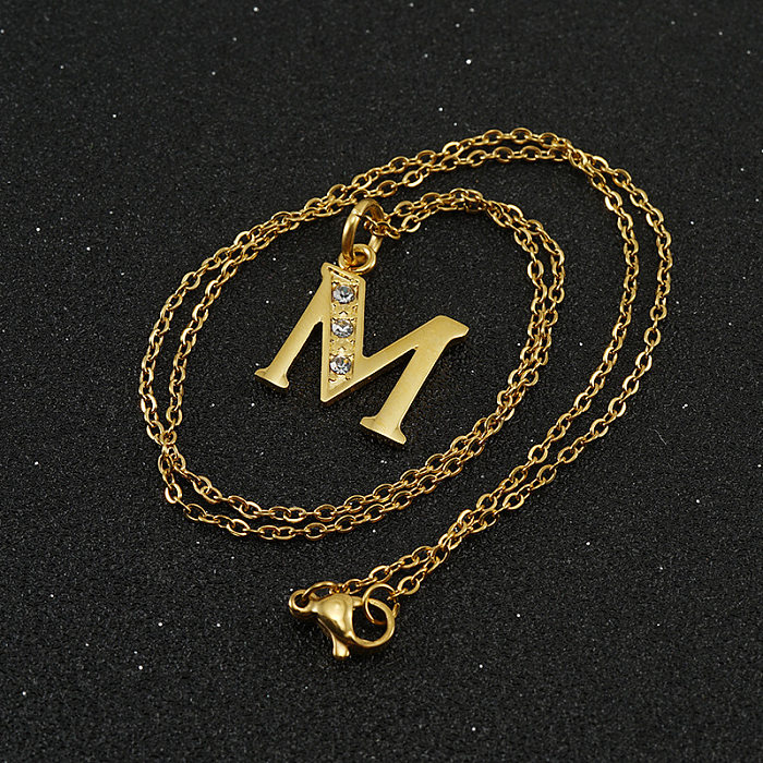 Collier pendentif en acier inoxydable avec lettres de style simple et strass incrustés
