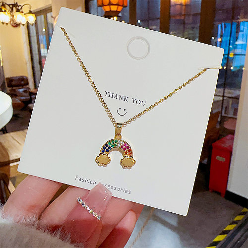 Sweet Clouds Rainbow Stainless Steel Plating Inlay Zircon Gold Plated Pendant Necklace