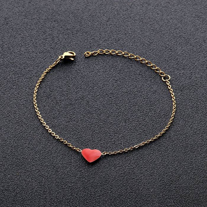 Simple Style Heart Shape Stainless Steel Enamel Plating Bracelets