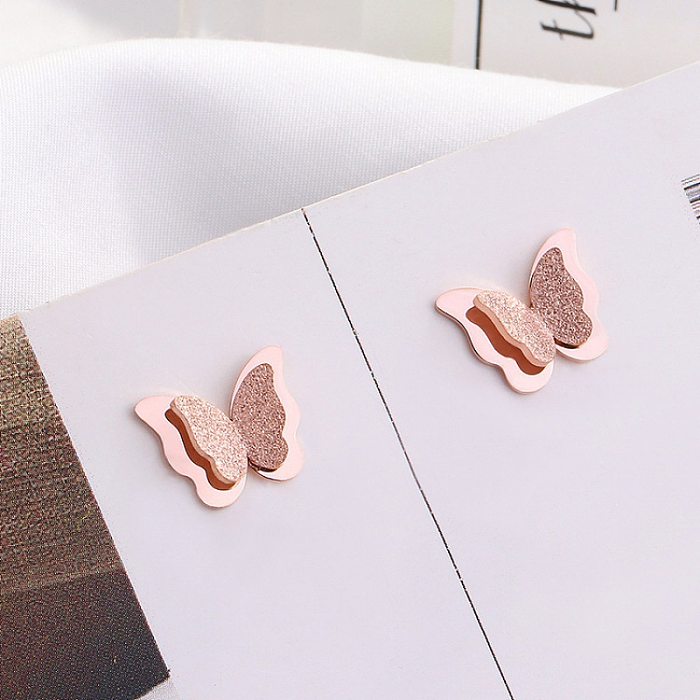 Clous d'oreilles plaqués en acier inoxydable papillon de style simple, 1 paire