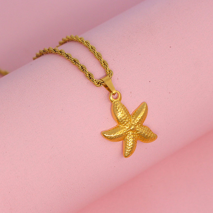 Colar pendente de aço inoxidável de estrela do mar de estilo simples a granel
