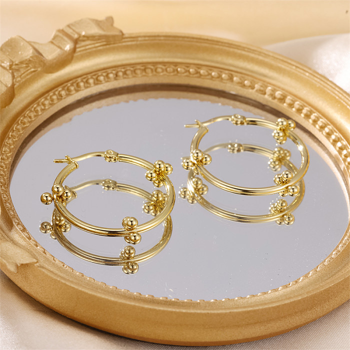 1 par retro estilo romano geométrico coração forma chapeamento incrustação pérola de aço inoxidável 18k brincos banhados a ouro