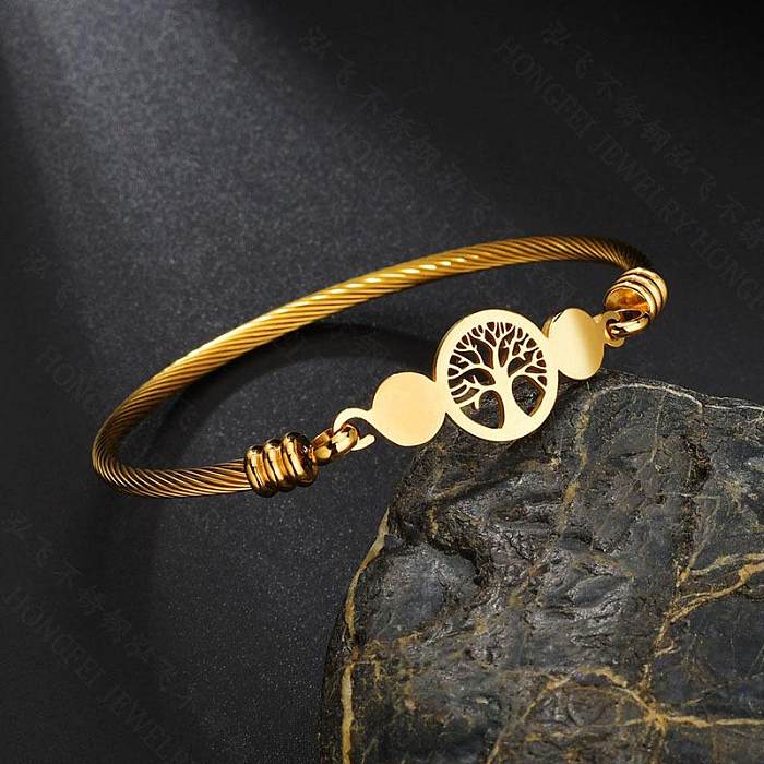 Bracelets et bracelets floraux en acier inoxydable avec arbre de vie évidé sauvage NHHF124895
