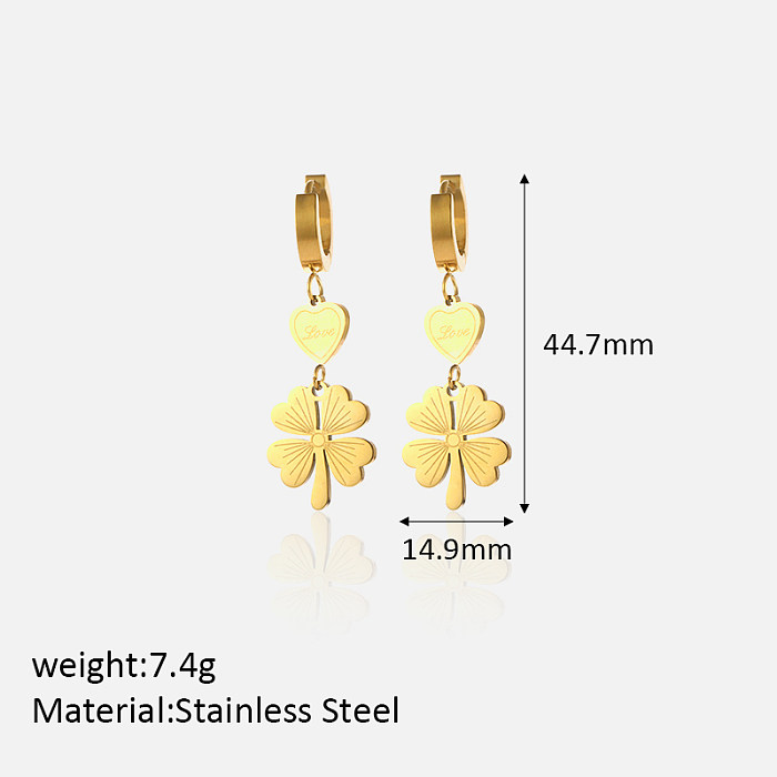1 Pair Casual Simple Style Four Leaf Clover Butterfly Plating Stainless Steel  Drop Earrings