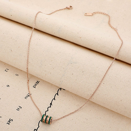 Simple Style Round Stainless Steel  Stainless Steel Inlay Zircon Pendant Necklace