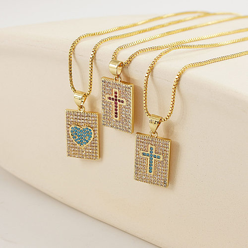 Heart Square Necklace Female Retro 18k Gold Stainless Steel Zircon Sweater Chain