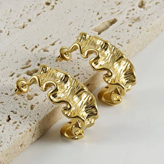 1 par de brincos de orelha banhados a ouro 18K com revestimento geométrico retrô estilo romano