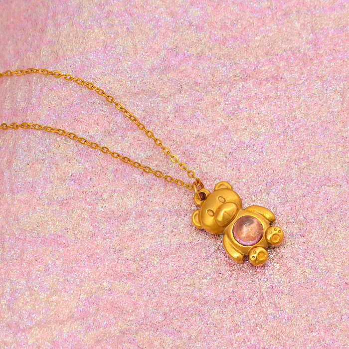 Estilo simples urso chapeamento de aço inoxidável colar pingente banhado a ouro