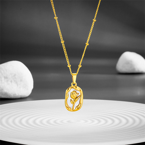 Wholesale Romantic Rose Stainless Steel  18K Gold Plated Shell Pendant Necklace