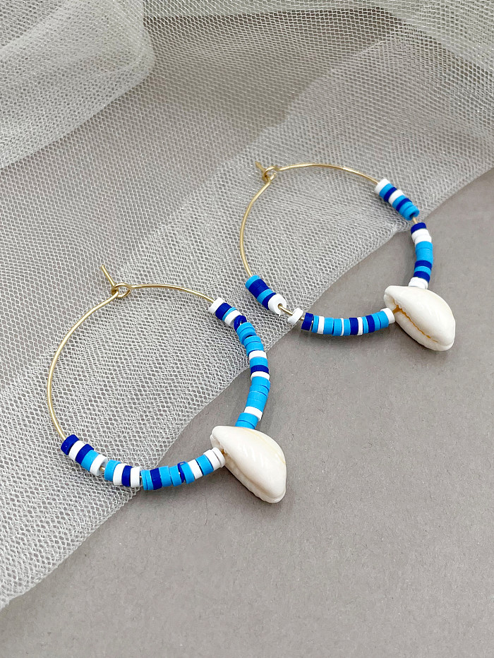 1 Pair Casual Vacation Beach Round Shell Polishing Plating Stainless Steel  Shell Soft Clay Gold Plated Hoop Earrings