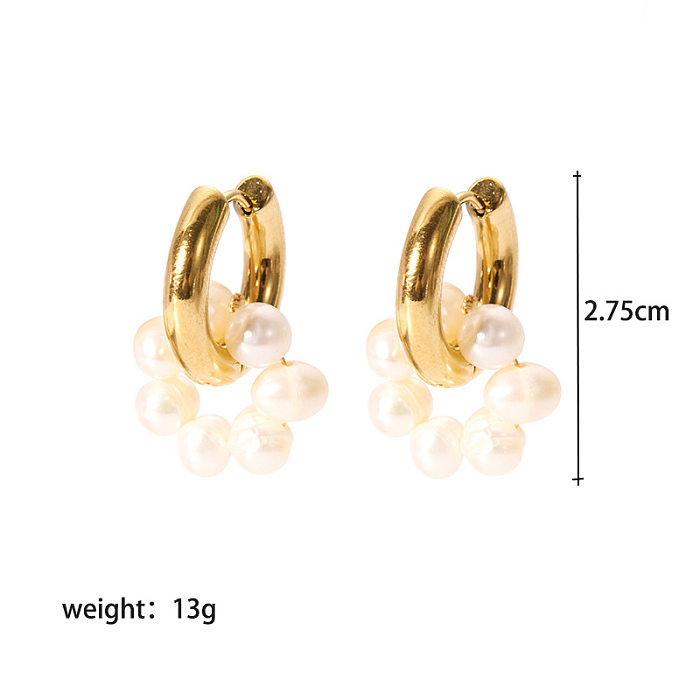 1 Pair Lady Geometric Plating Stainless Steel  Freshwater Pearl Gold Plated Earrings