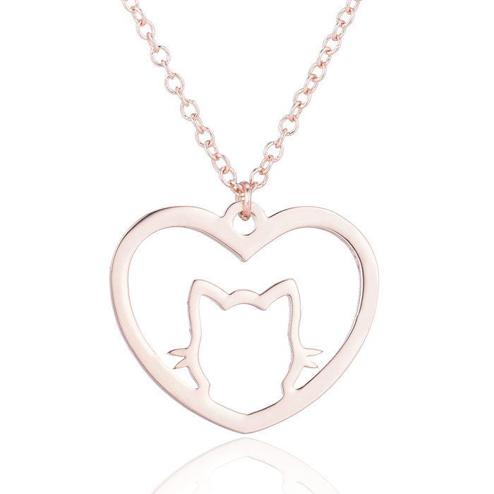 Fashion Heart Shape Cat Stainless Steel  Pendant Necklace 1 Piece
