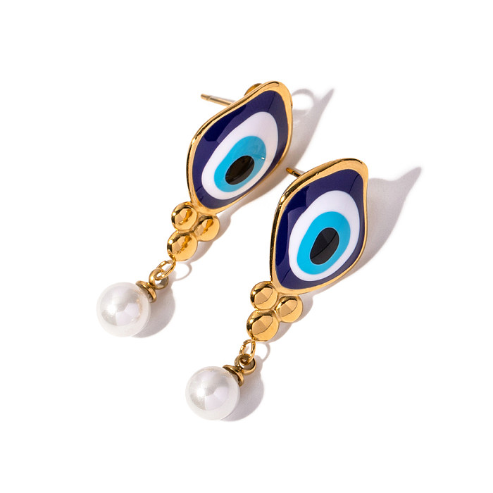 1 Pair IG Style Streetwear Devil'S Eye Enamel Plating Stainless Steel  18K Gold Plated Drop Earrings