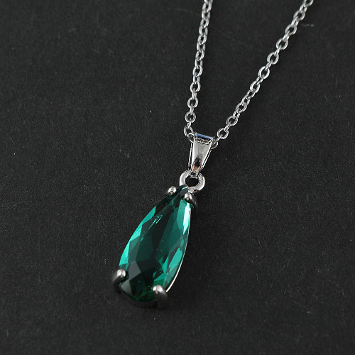 Luxurious Lady Water Droplets Stainless Steel  Stainless Steel Plating Inlay Zircon Pendant Necklace