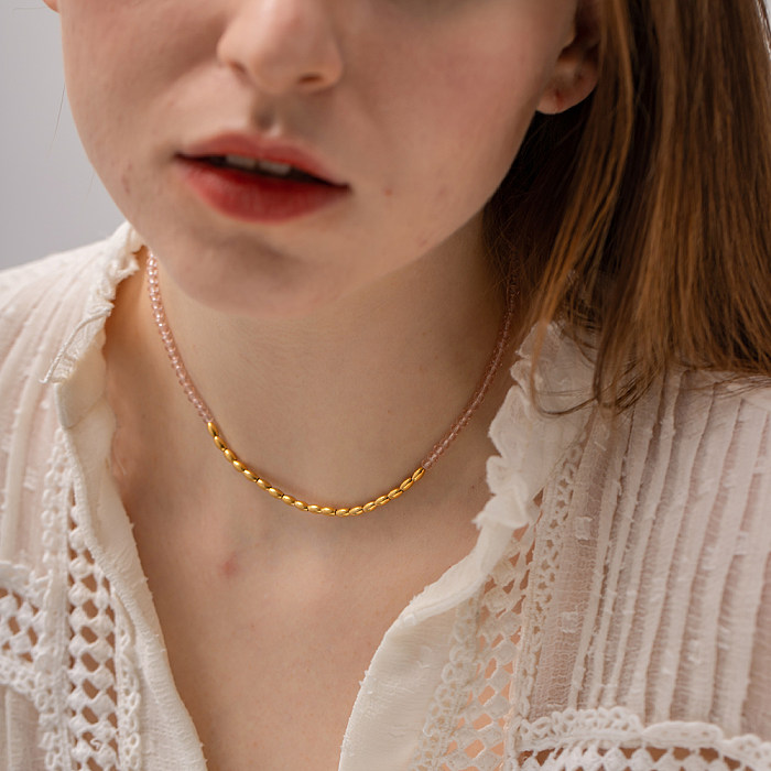 INS-Stil, Retro-Klassiker-Stil, geometrische Edelstahl-Perlen, 18 Karat vergoldete Halskette