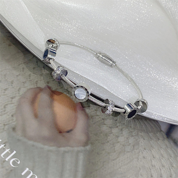 Brazalete de diamantes de imitación con incrustaciones de acero de titanio redondo de estilo simple de 1 pieza