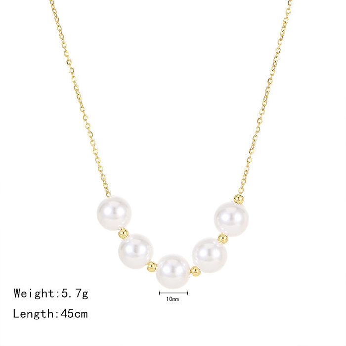 Retro Geometric Stainless Steel  Plating Artificial Pearls Necklace