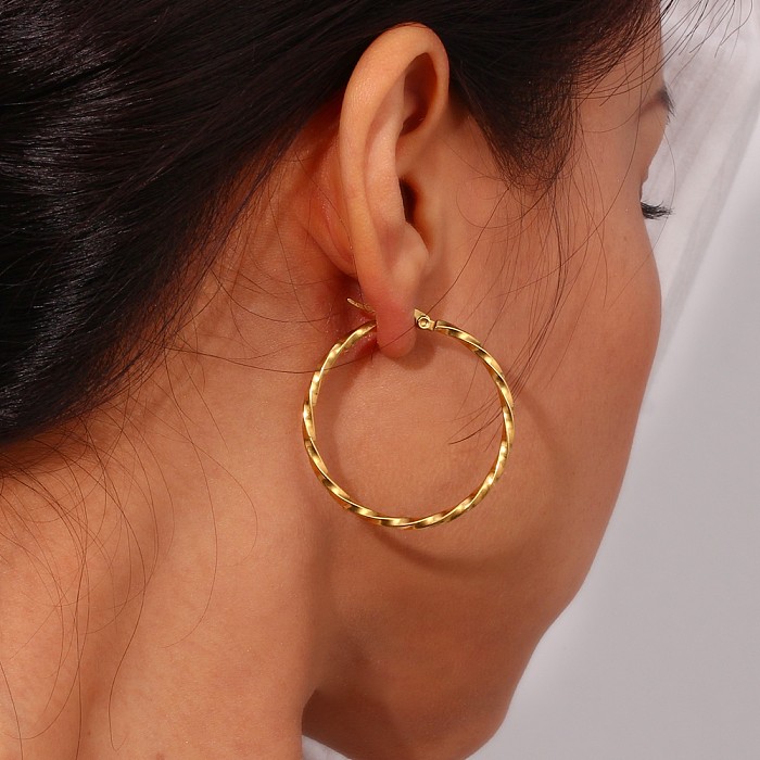 1 Pair Basic Vintage Style Classic Style Solid Color Stainless Steel  Plating 18K Gold Plated Hoop Earrings