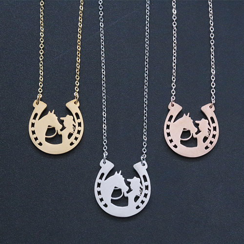 Fashion Women's Horse Girl Shaped Pendant Stainless Steel  Necklace