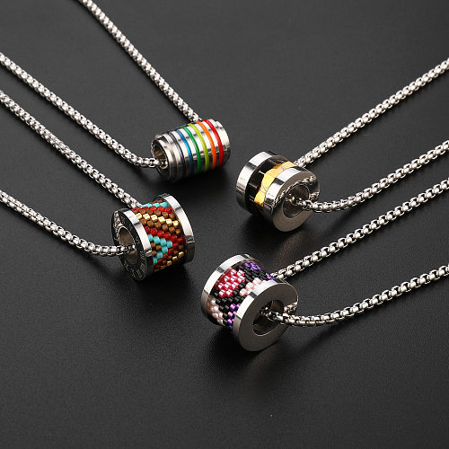 Retro Round Rainbow Stainless Steel Inlay Glass Necklace 1 Piece