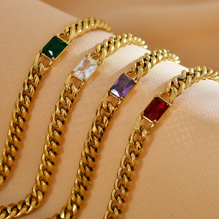 Elegant Luxurious Simple Style Rectangle Stainless Steel Gold Plated Zircon Bracelets In Bulk