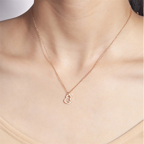 Casual Simple Style Classic Style Gourd Stainless Steel  Stainless Steel Polishing Plating Inlay Diamond Rose Gold Plated Pendant Necklace