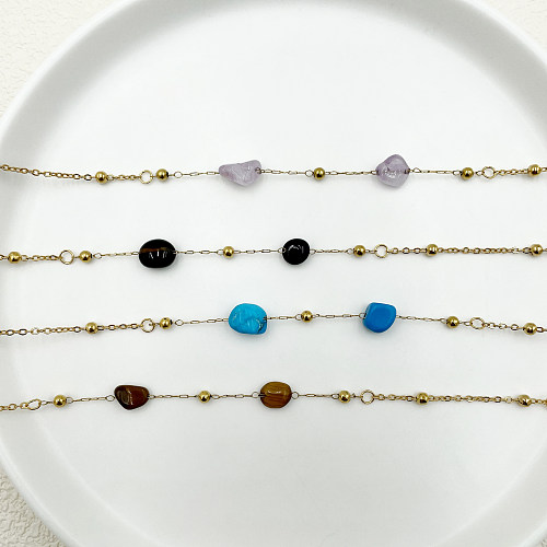 Bracelets plaqués or multicolores de placage de pierre d'acier inoxydable de trajet de style simple