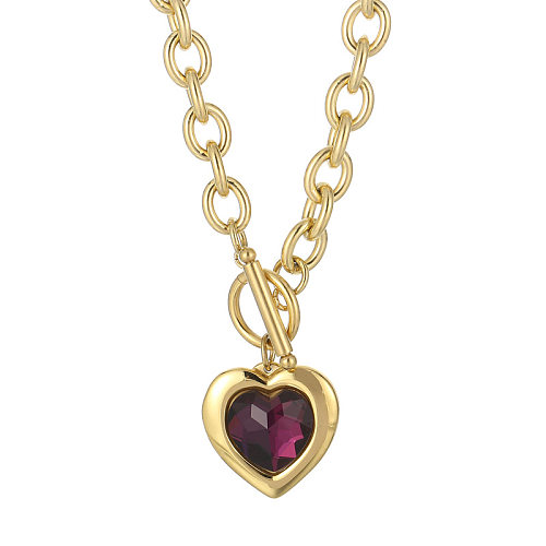 Fashion Heart Shape Stainless Steel Plating Inlay Glass Pendant Necklace 1 Piece