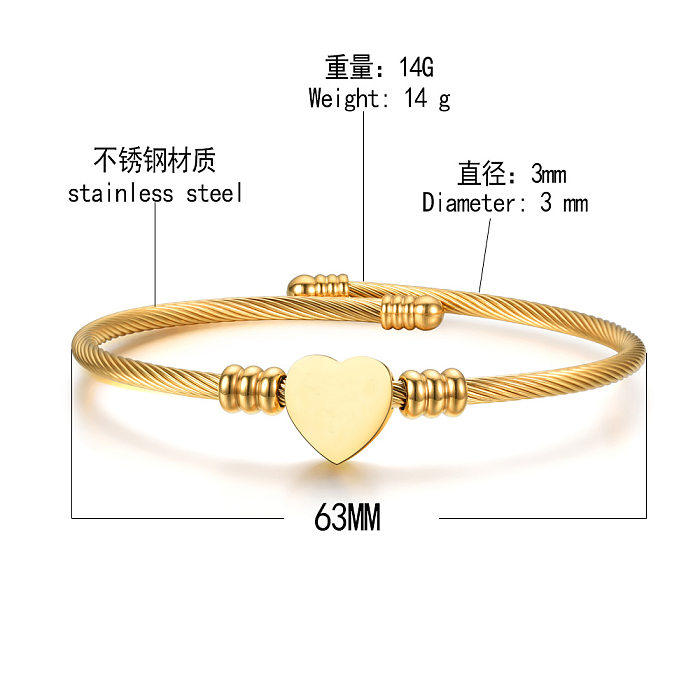 Bracelet en acier inoxydable en forme de coeur de dame en métal sans bracelets en acier inoxydable incrustés