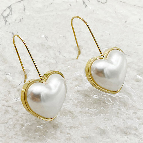 1 Pair Casual Elegant Heart Shape Plating Inlay Stainless Steel  Pearl Gold Plated Ear Hook