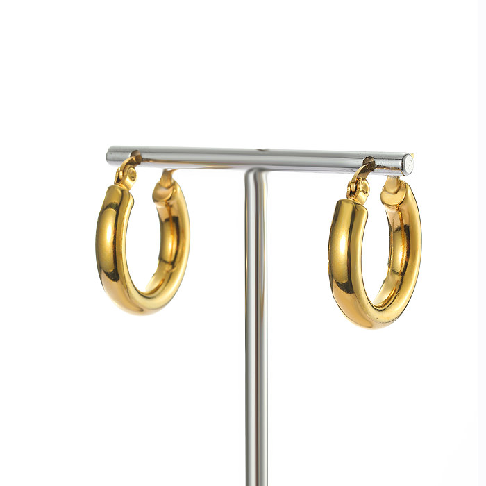 1 par de brincos de orelha banhados a ouro 18K com revestimento de aço inoxidável circular de estilo simples