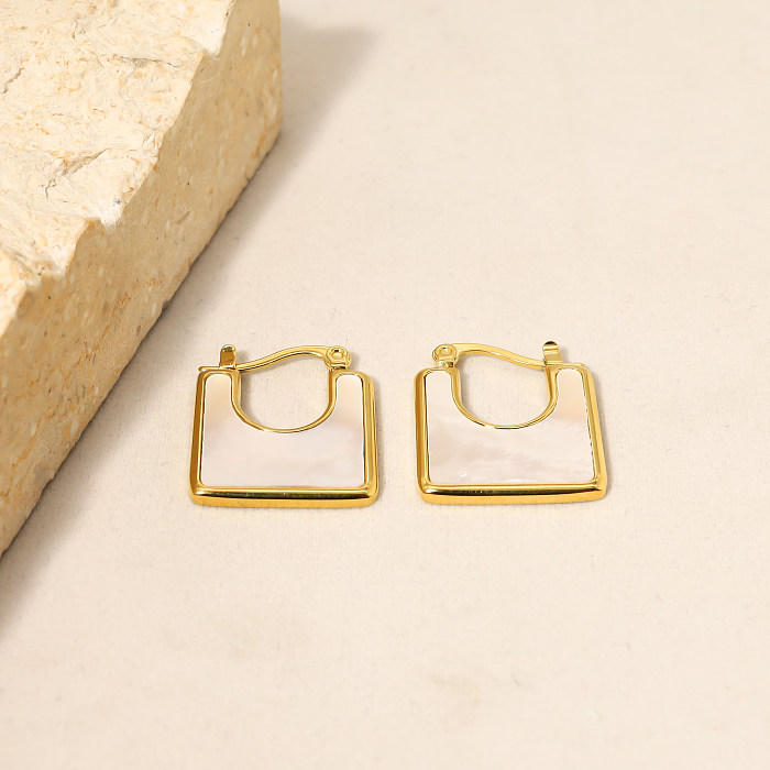 1 Pair Casual U Shape Stainless Steel Plating Inlay Shell 18K Gold Plated Hoop Earrings