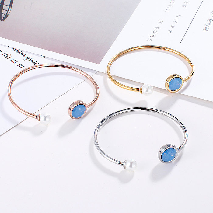 Simple Blue Glass Crystal Open Pearl Bracelet Wholesale jewelry