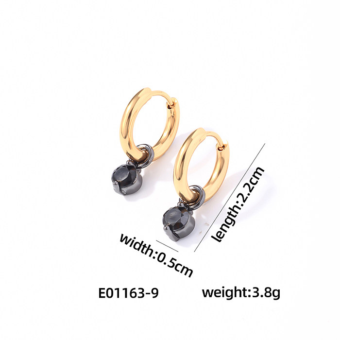 1 Pair Casual Vintage Style Simple Style Round Plating Inlay Stainless Steel  Zircon Drop Earrings