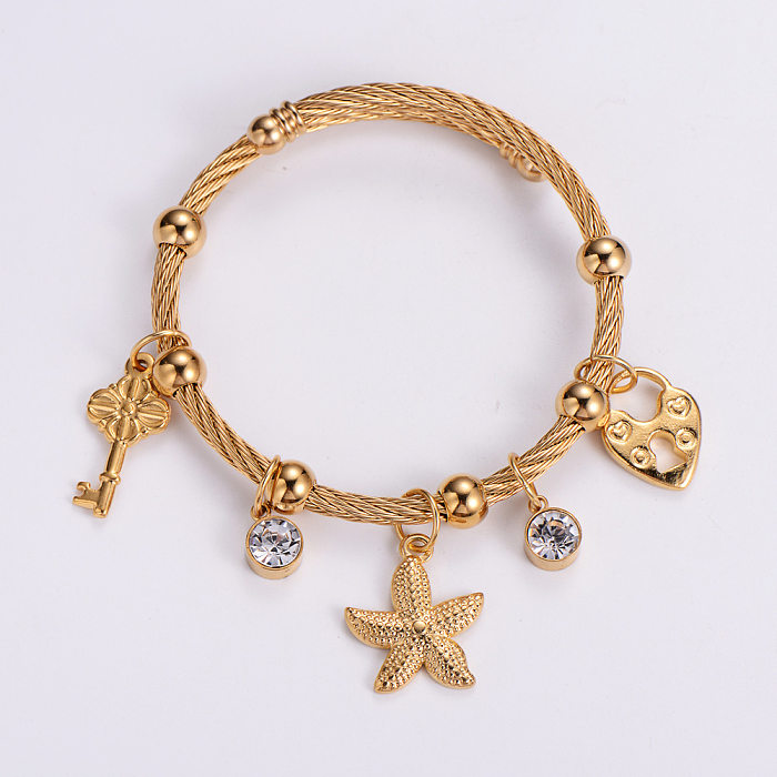 Fashion Starfish Stainless Steel Bangle Plating Artificial Diamond Stainless Steel Bracelets