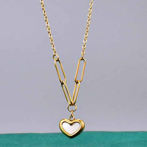 Collier pendentif en acier inoxydable en forme de cœur à la mode, coquille plaquée, colliers en acier inoxydable