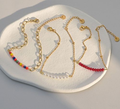 Modische runde Edelstahl-Armbänder mit Perlenbeschichtung, 1 Stück